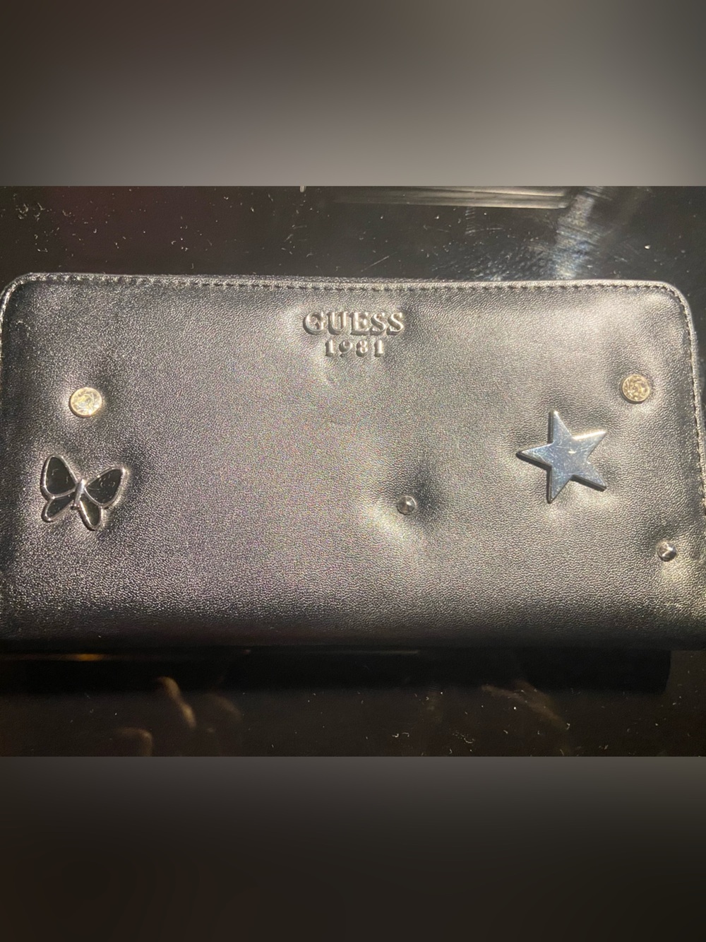 Guess Women's Black Wallet with Star & Butterfly Accents